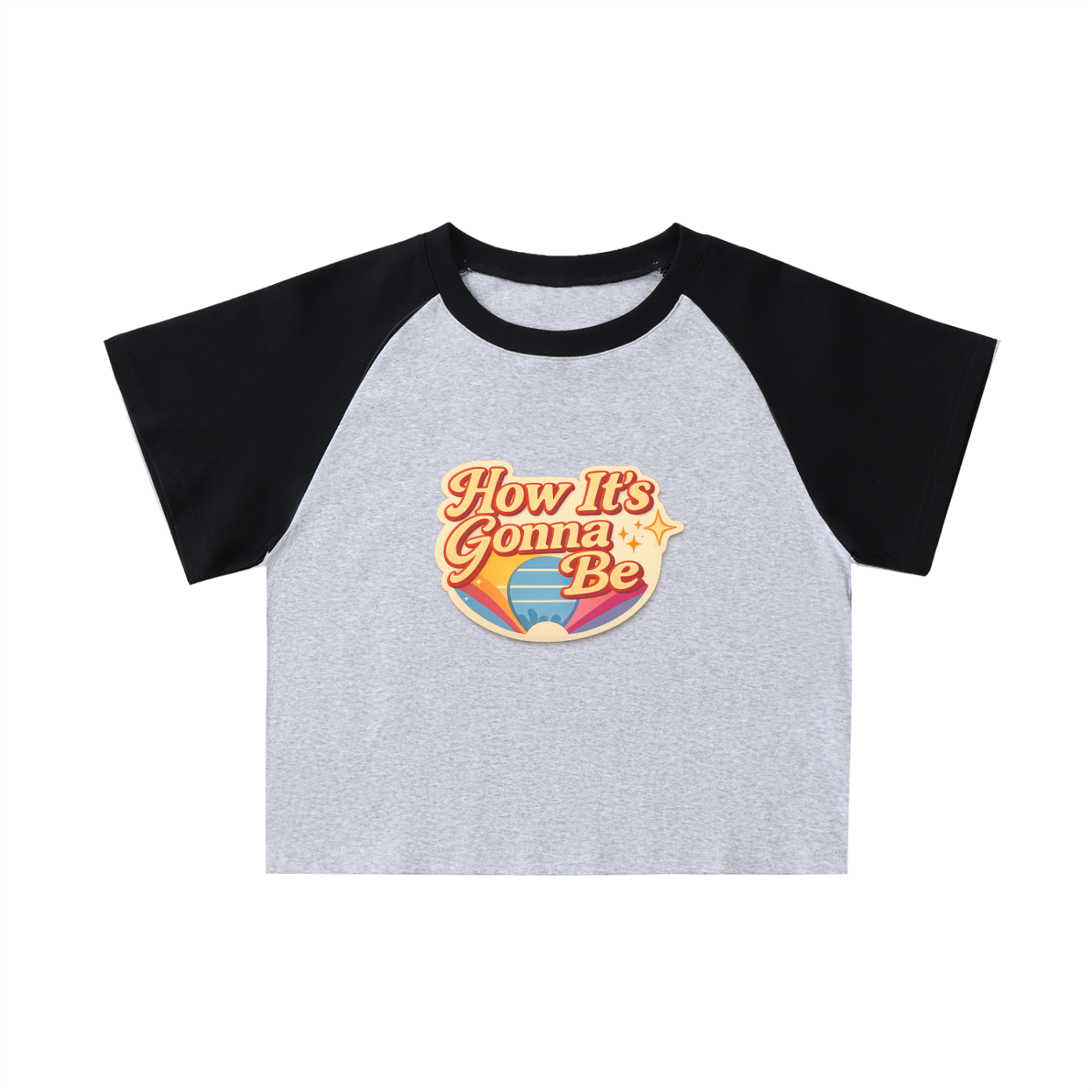 Color-Blocked Raglan Sleeve Crop Top